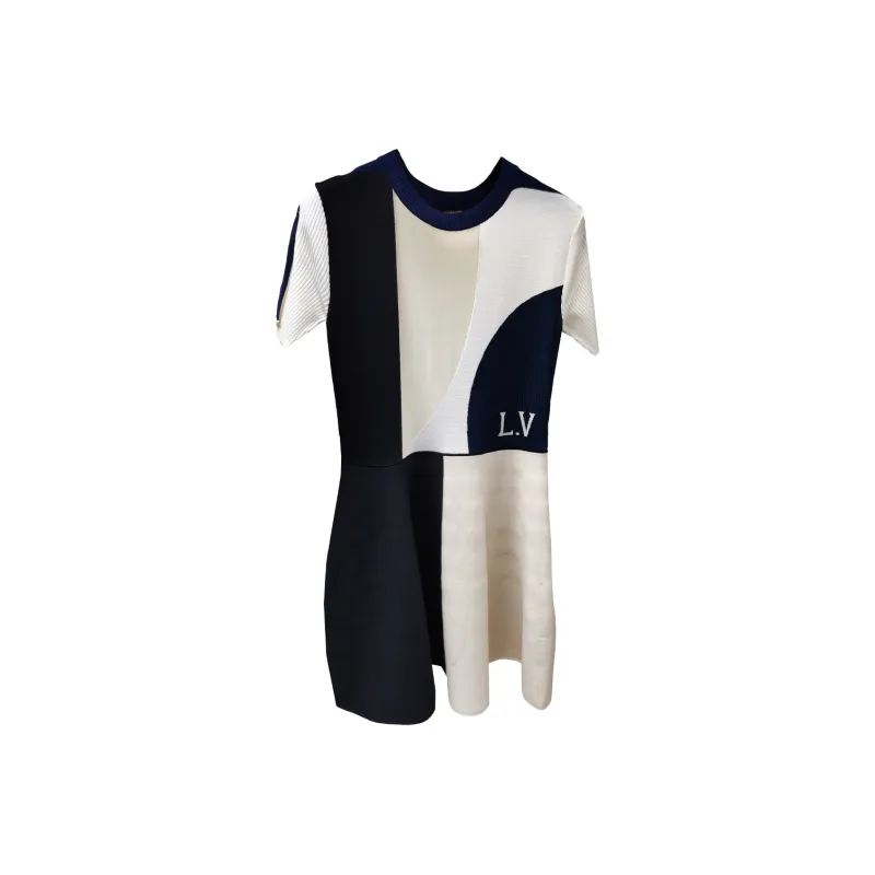 LOUIS VUITTON Short Sleeved Dresses Women's Blue White-0
