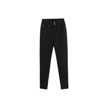 Olrain Pencil Pants Thickened And Fleece Lined Jeans Women's Black