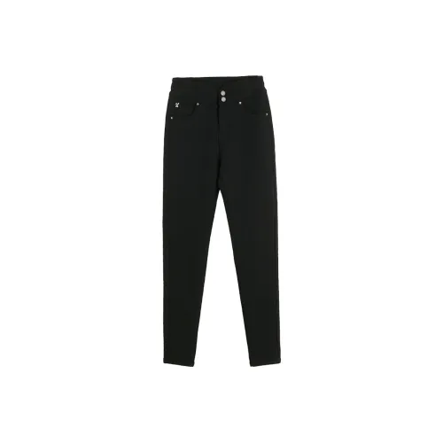 Olrain Pencil Pants Thickened And Fleece Lined Jeans Women's Black