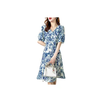 Wbwq Short Sleeved Dresses Women's Blue Floral