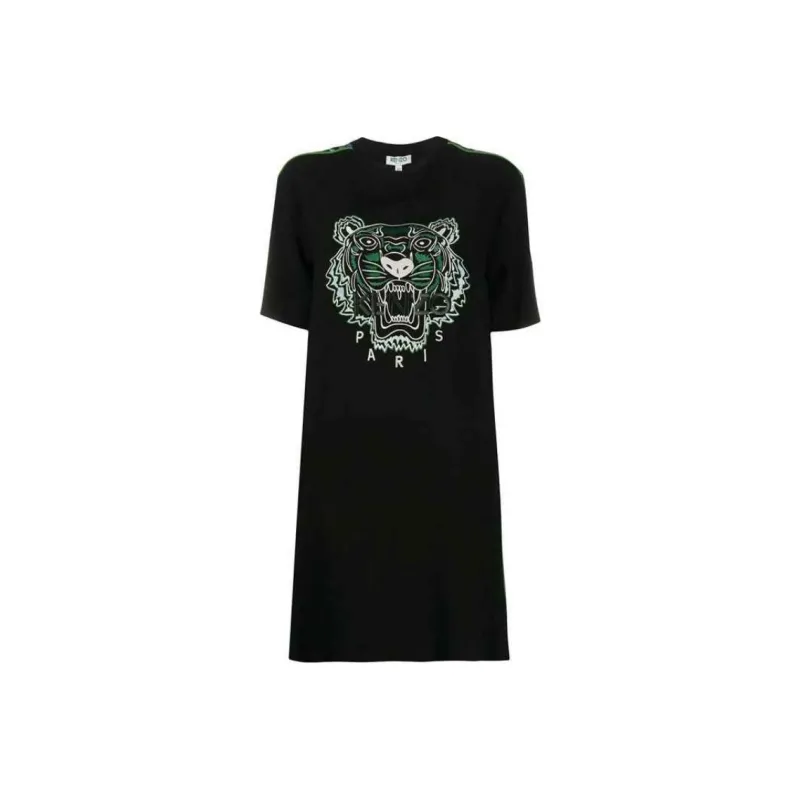 KENZO Classic Tiger Head Short Sleeved Dress Women's Black-0