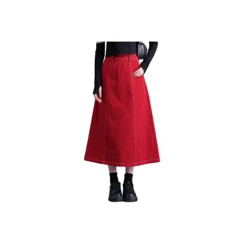 You Cow Me Pants Denim Long Skirts Women's Red