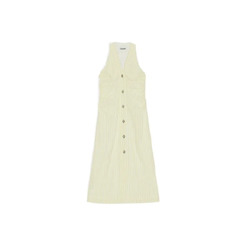 GANNI V neck Sleeveless Midi Dress-0