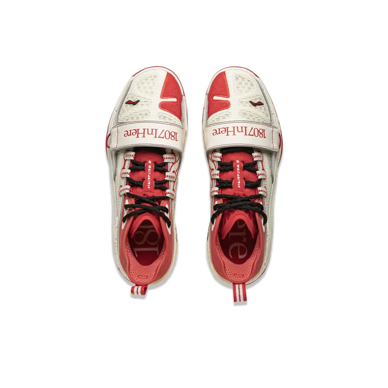 1807 x LiNing Cushioning Slip Resistant Anti Twist Low Top Basketball Shoes Men's Ecru Fiery Red-4
