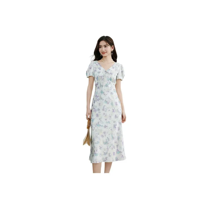 Hopeshow Short Sleeved Dress Women's Green Floral-0