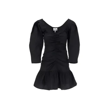 GANNI Gathered U Meck Peplum Hem Mini Dress