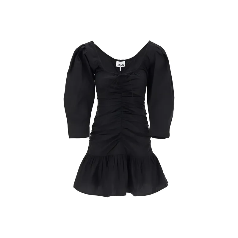GANNI Gathered U Meck Peplum Hem Mini Dress-0