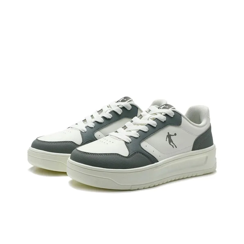 QIAODAN Slip Resistant Cushioning Abrasion Resistant Low Top Skateboard Shoes Men's Ivory White Slate Green-2