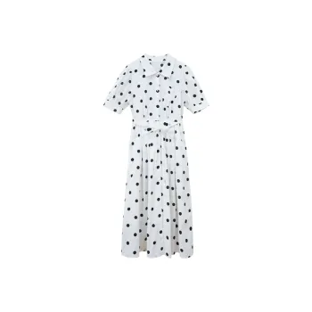 LE BEMIO Short Sleeved Dresses Women's Black White Polka Dot