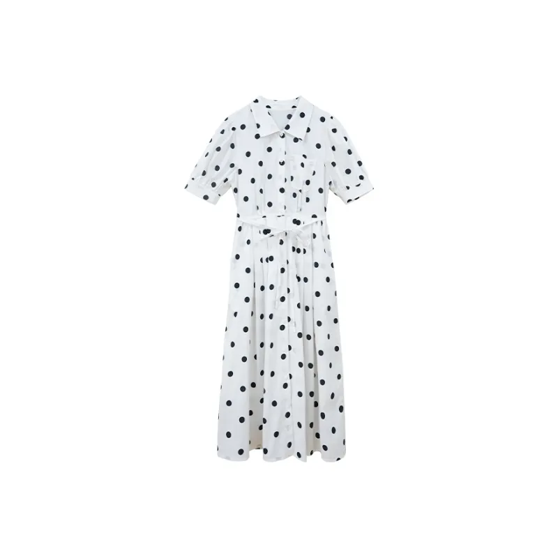 LE BEMIO Short Sleeved Dresses Women's Black White Polka Dot-0
