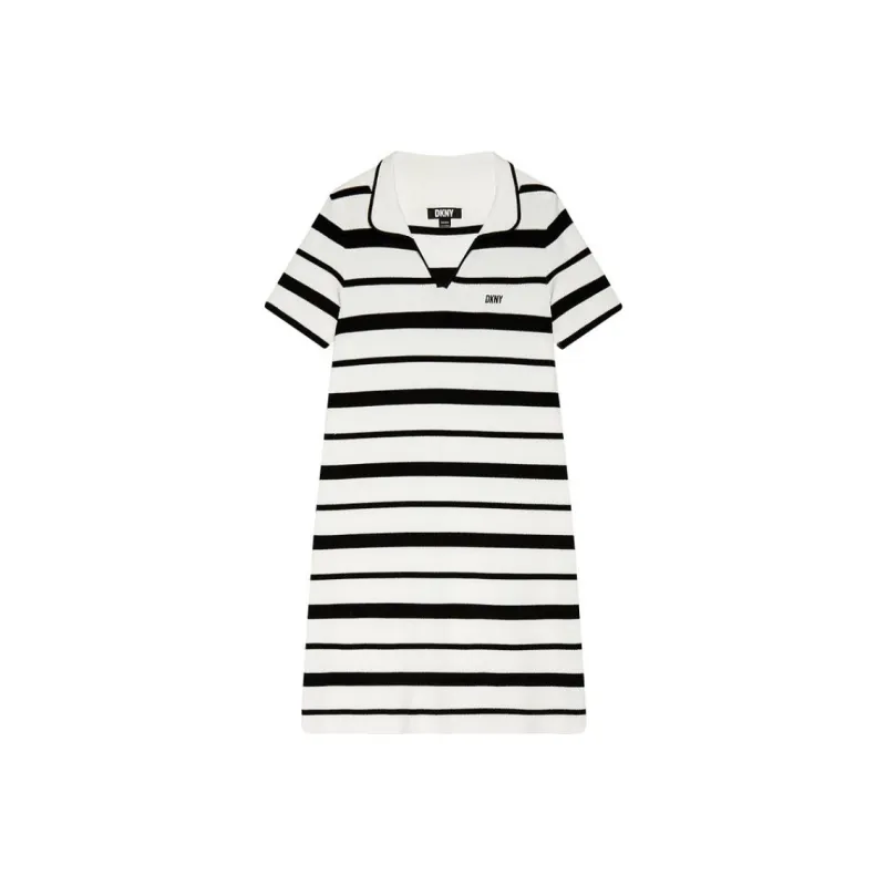 DKNY Short Sleeved Dress Women's White Stripes-0