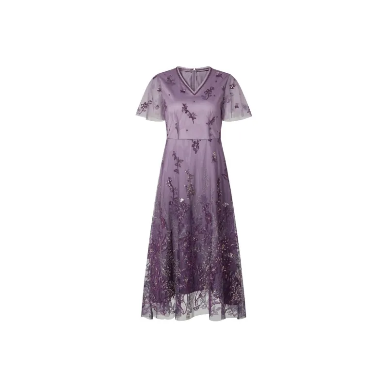 JZ. ANNAKRO Short Sleeved Dress Women's Flower Purple-0