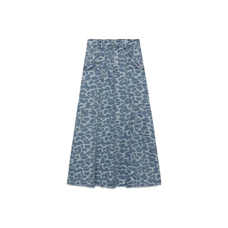 Bape Pattern Denim Long Skirt Light Indigo-0
