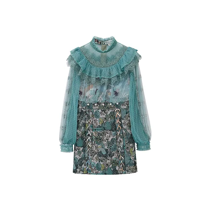 LULUALWAYS A-Line Skirt Dress Green-0