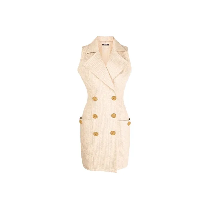BALMAIN Sleeveless Dress Women's Beige-0