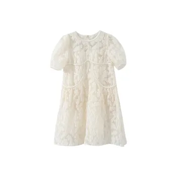 YUMOMO STAR Crew Neck Fitted Short-Sleeved Dress Women's Frost Apricot