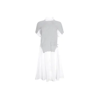 Sacai Cotton Knit X Cotton Poplin Dress 'Light Grey/Off White'
