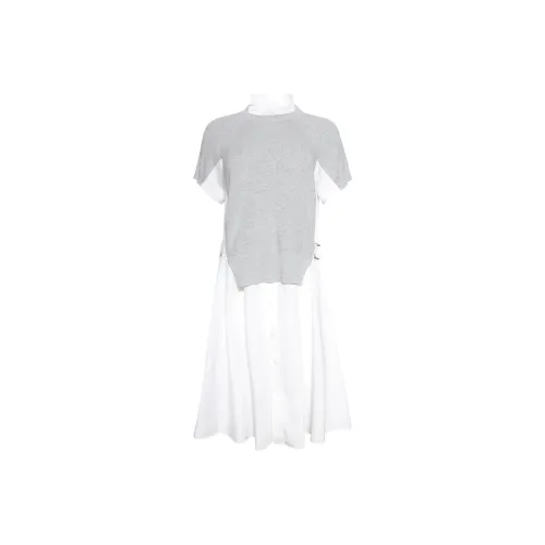 Sacai Cotton Knit X Cotton Poplin Dress 'Light Grey/Off White'
