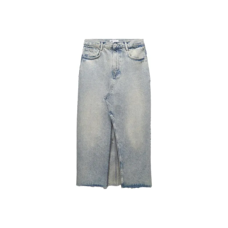 ZARA Denim Long Skirts Women's Blue-0