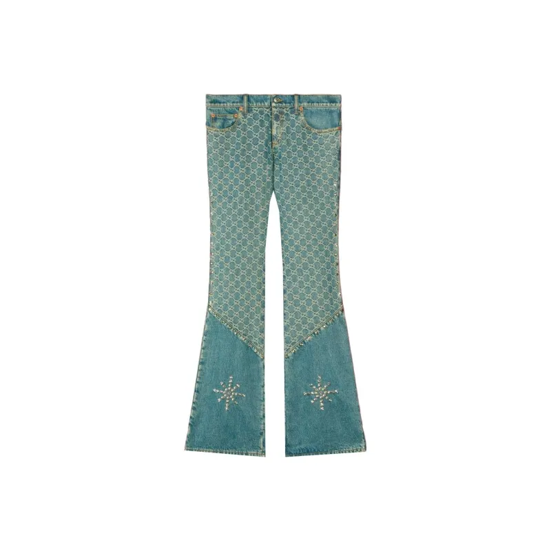PALACE X GUCCI Allover GG Pattern And Studs Bootcut Jeans-0