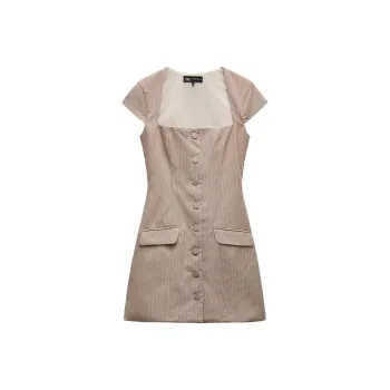 ZARA Trf Short Sleeved Dress Women's Khaki