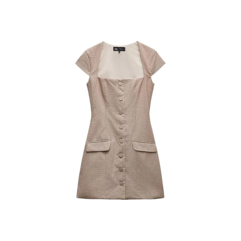 ZARA Trf Short Sleeved Dress Women's Khaki-0