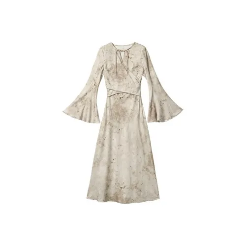 The Plums Are Cooked Long-Sleeved Dresses Women's Mixed Beige