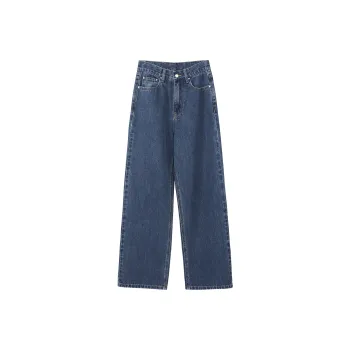 Fstudio Korean Style Spring Thin Petite Commute Versatile High Rise Jeans Women's Medium Blue