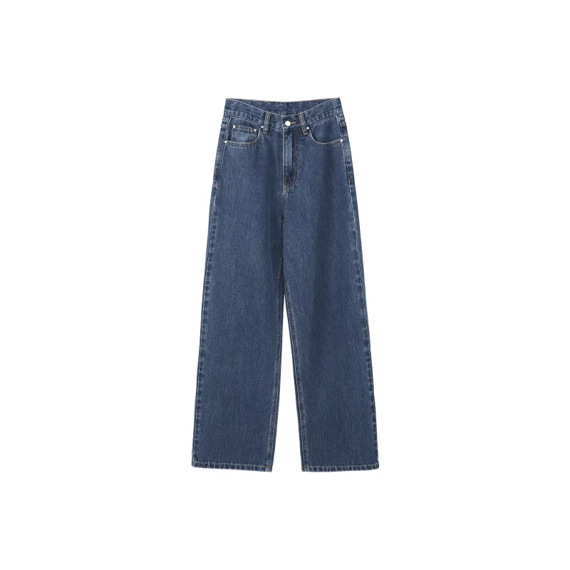Fstudio Korean-Style Spring Thin Petite Commute Versatile High-Rise Jeans Women's Medium Blue-0