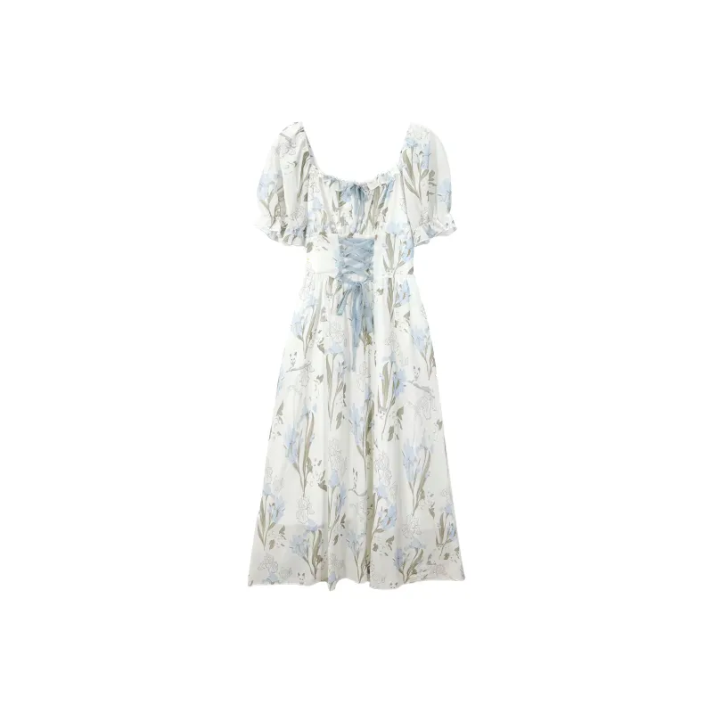 OZVO Short Sleeved Dresses Women's Blue Floral-0
