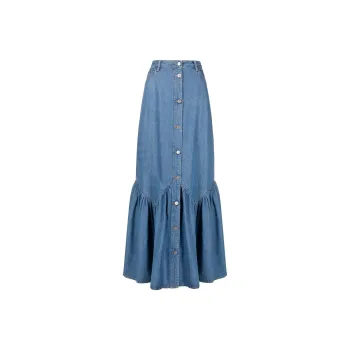 GANNI Denim Long Skirts Women's Blue