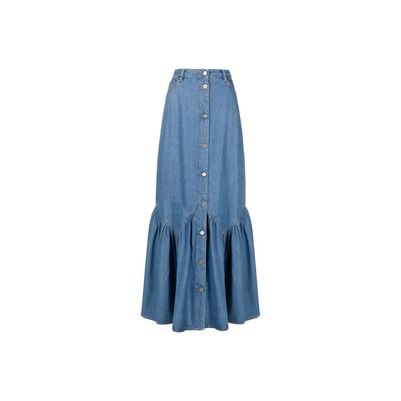 GANNI Denim Long Skirts Women's Blue-0