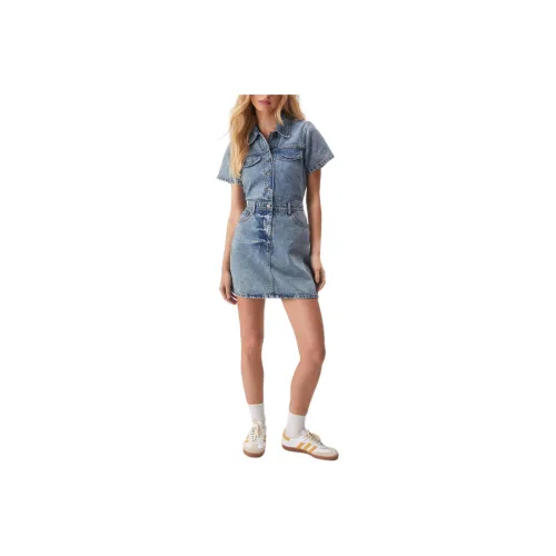 NASTY GAL The Denim Shirt Dress Short-Sleeved Dresses Women's Denim Color