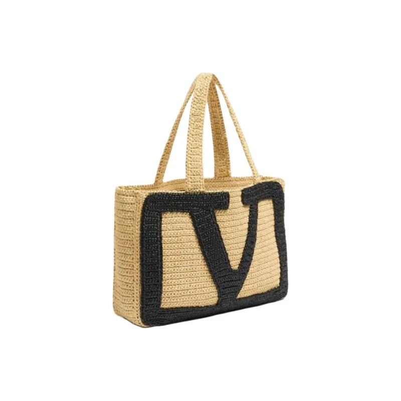Valentino Raffia Tote Bag, Shopping Bag, Shoulder Bag Tubas Unisex Natural-1