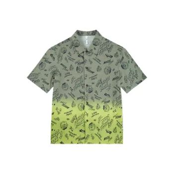 QIAODAN Sports Life Collection Shirt Men's Taupe With Green Citron Gradient Base/Black Letter Print