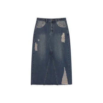 I'M ONE Denim Long Skirts Women's Vintage Denim Blue
