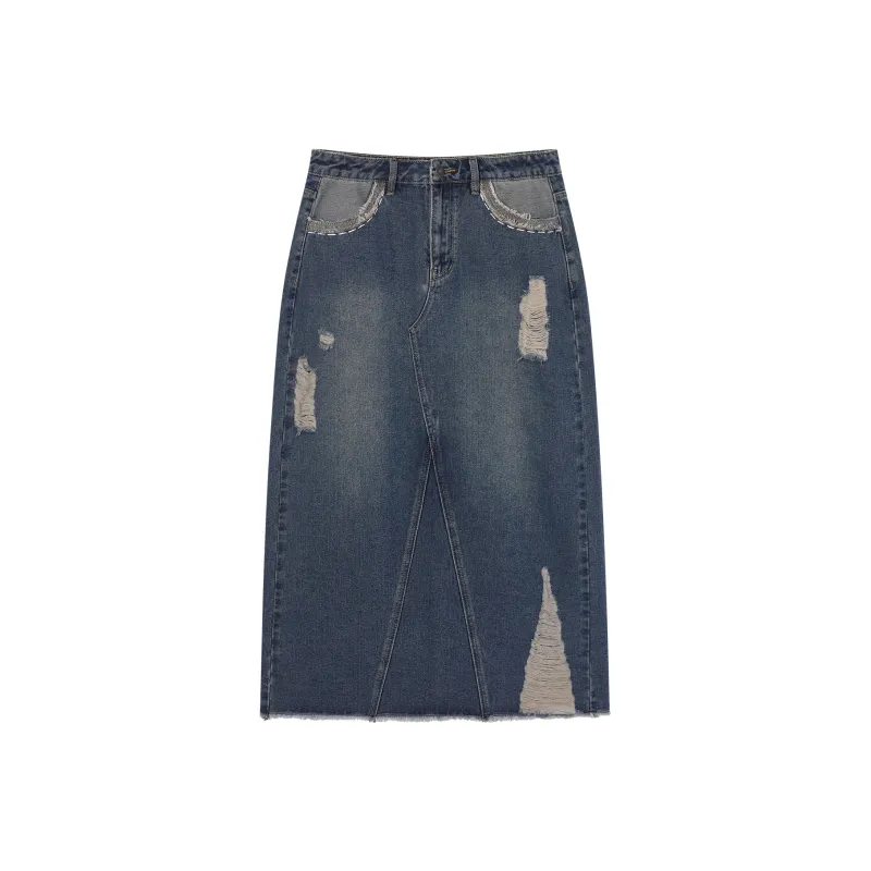 I'M ONE Denim Long Skirts Women's Vintage Denim Blue-0