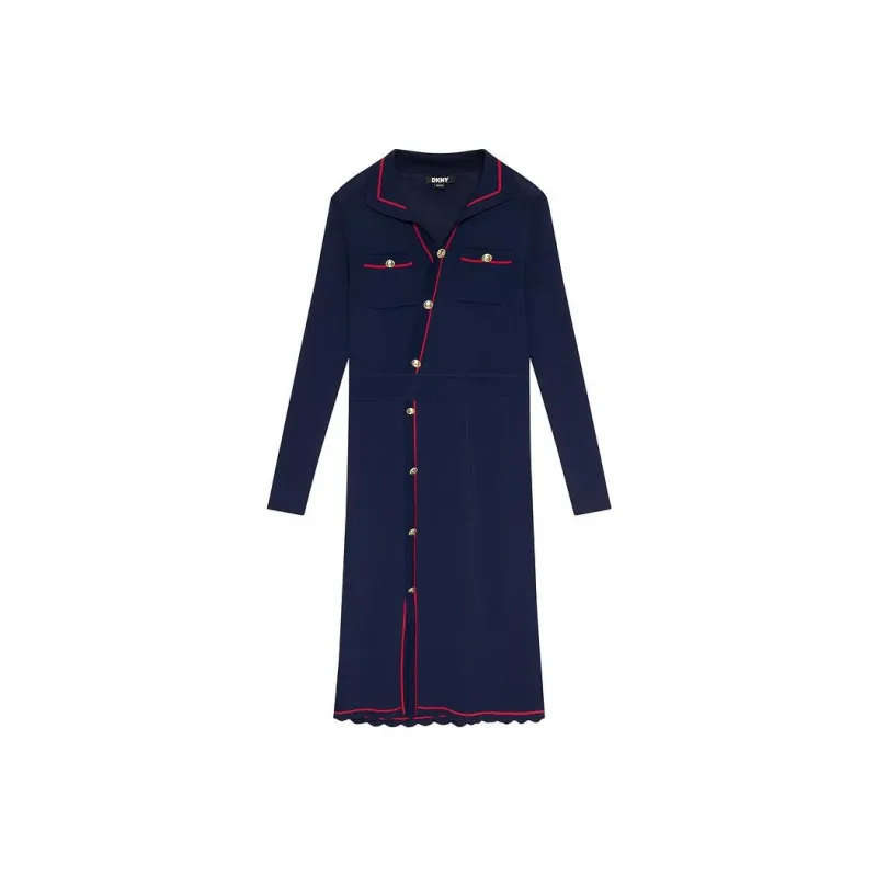 DKNY Long Sleeved Dress Women's Navy Blue-0