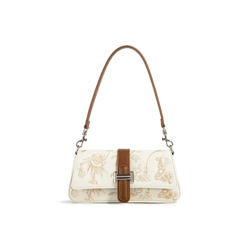 MACKJANICE PU Shoulder Bag Women's Embroidered White/Coffee-5