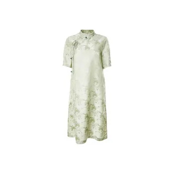 BESIONIA SS24 Short Sleeved Dress Women's Green Floral Pattern