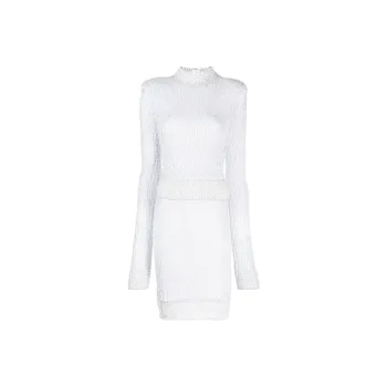 BALMAIN Long-Sleeved Dresses Women's Gray White