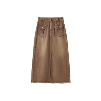 EICHITOO Denim Long Skirts Women's Coffee