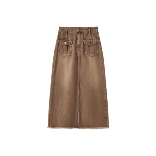 EICHITOO Denim Long Skirts Women's Coffee