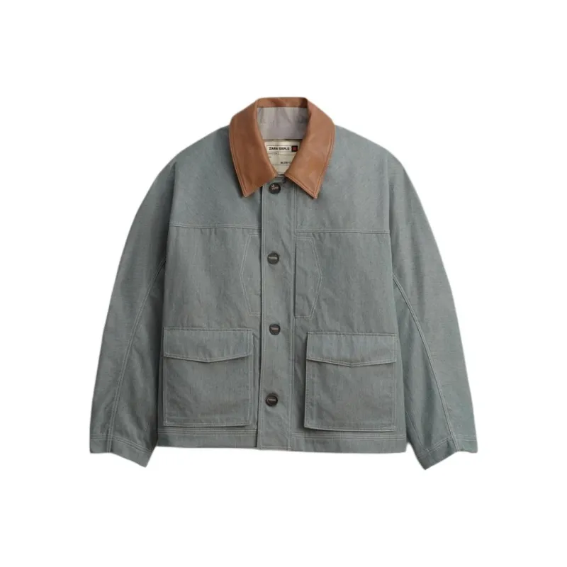 ZARA Jackets & Coats Men's Light Indigo-0