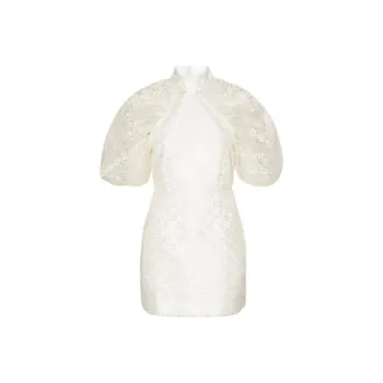 Rotate Lace Plissé Mini Dress