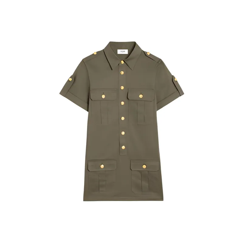 CELINE Short Military Pockets In Lightweight Twill T Shirt Dress Khaki-0