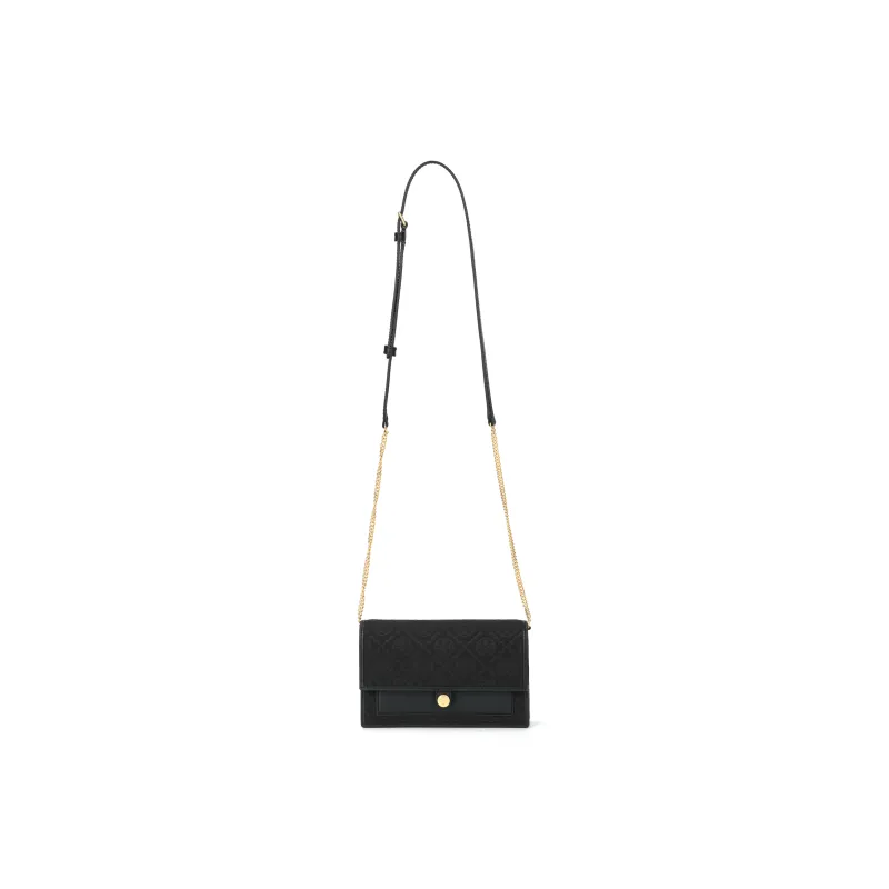 TORY BURCH T Monogram Leather Chain Wallet Black-0