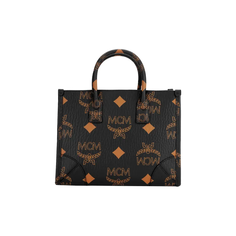 MCM VisetosMünchen Coated Canvas With Nappa Leather Tote Bag Crossbody Bag Handbag Small Size Unisex Black-2