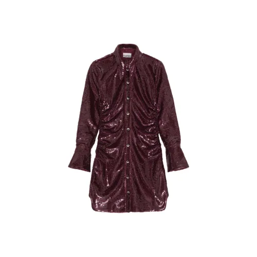 GANNI Long Sleeved Dresses Women's Deep Red
