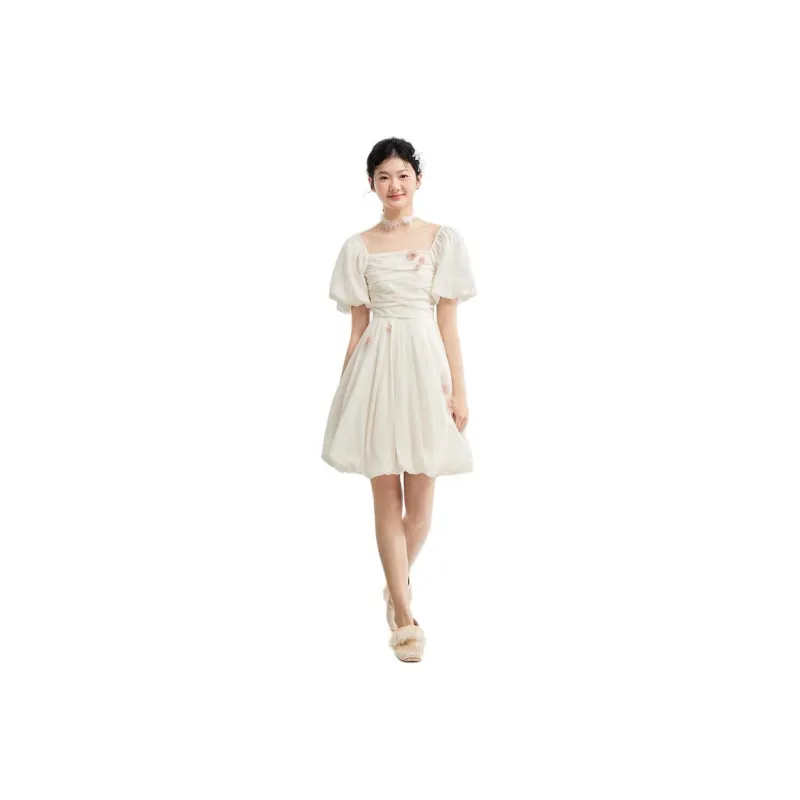 ZIHAN Short-Sleeved Dresses Women's Beige Gold-0